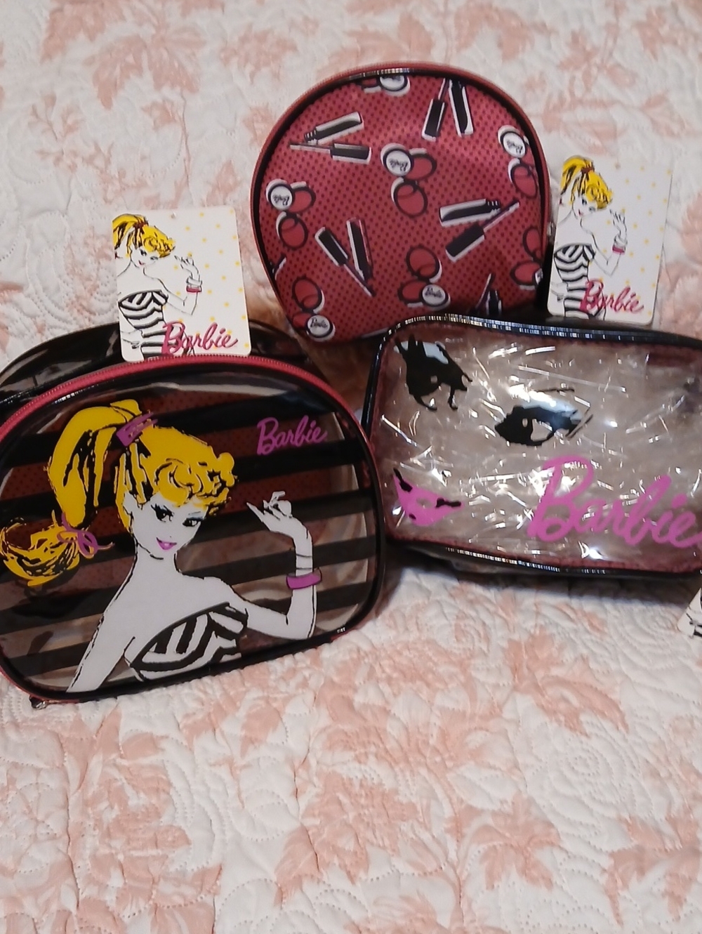 Barbie Pink & Black Graphic 3-Piece Cosmetic Bag Set